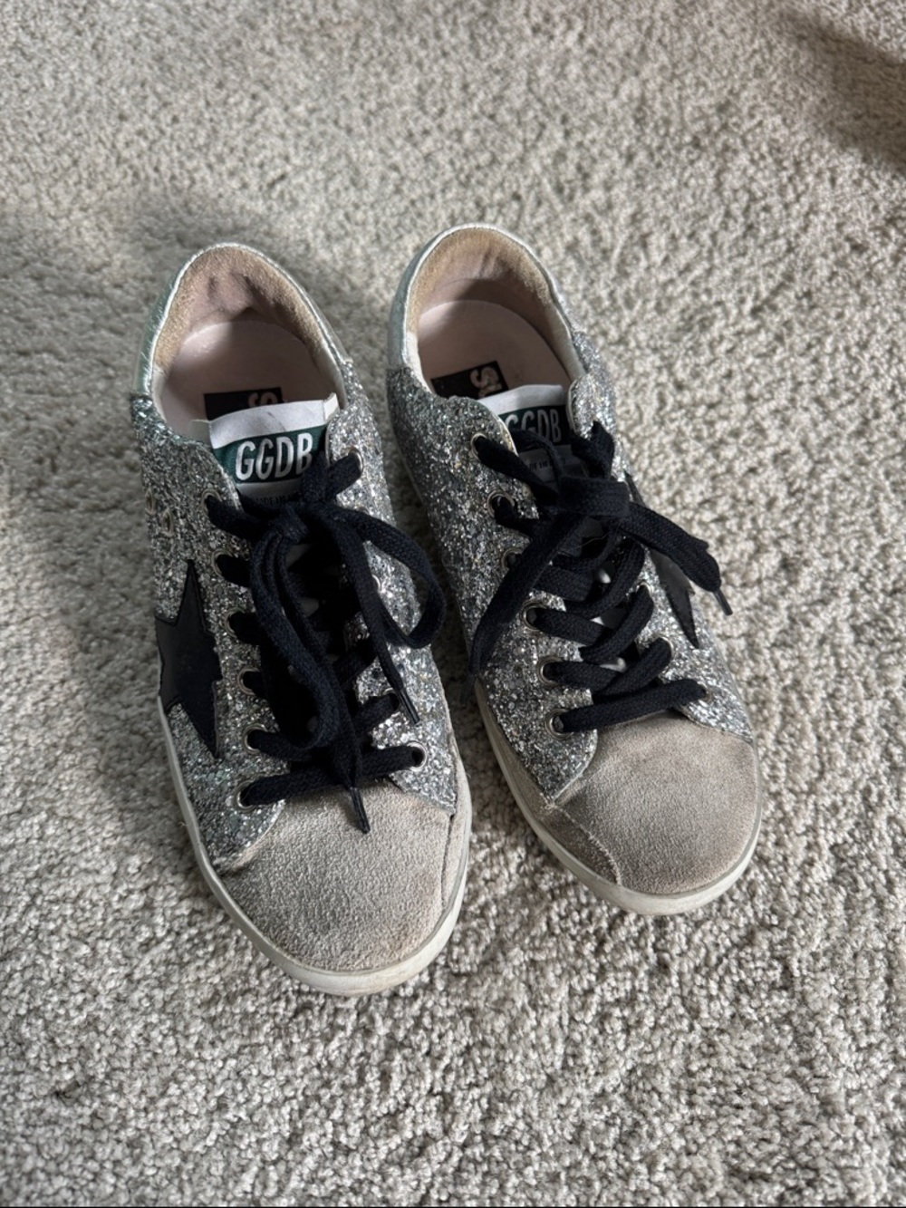 GOLDEN GOOSE Silver Black Glitter Sneakers 35